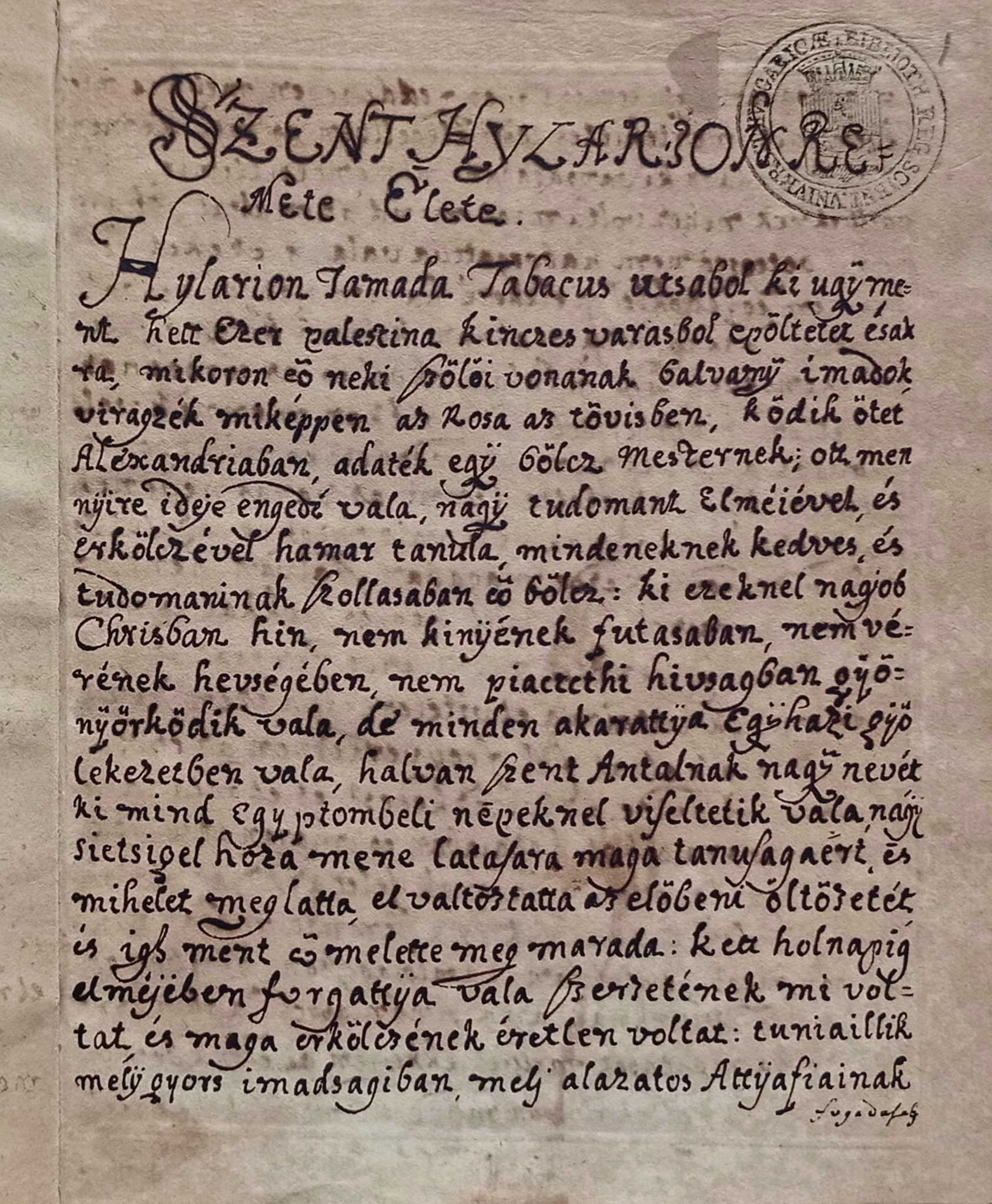 A gázai Szent Hylarion legenda magyar nyelvű fordítása 1666-ból